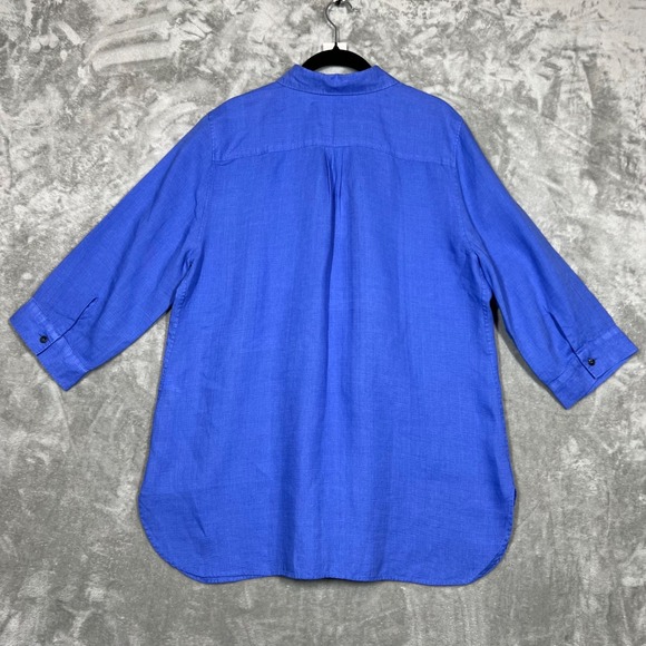 NEW‎ Chico's No-Iron Linen Button Up Top Size L (2)  Blue Lagenlook Quiet Luxury - Picture 2 of 13